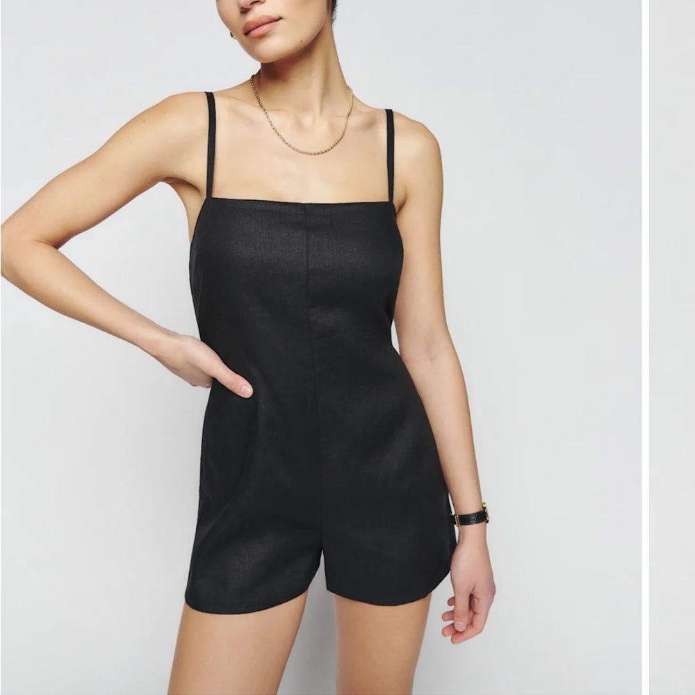Reformation Harper Linen Romper Black - Size 6 NWT